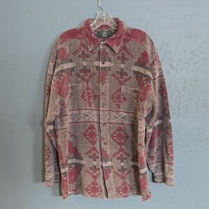 90's VTG Orvis Men's Patterned Shirt Jacket in Red and Gray
